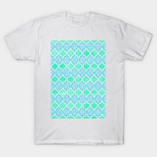 Moroccan Aqua Doodle pattern in mint green, blue & white T-Shirt